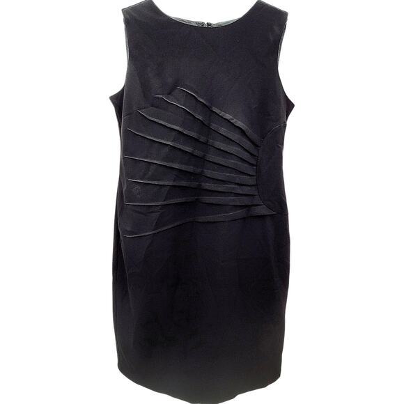Black‎ Label by Evan Picone Black Crepe Center Pleated Sleeveless Sheath Dress - Picture 1 of 14